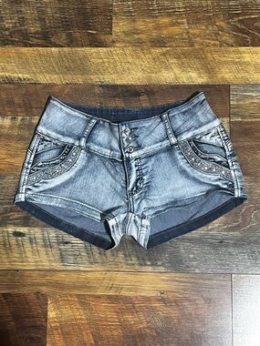 Washed Denim Embellished Women's Shorties - Gray